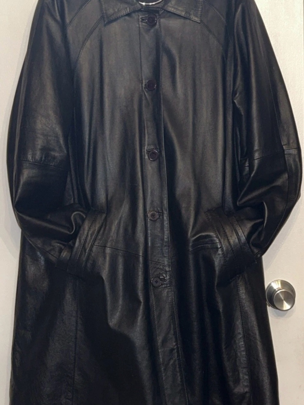 Excelled Collection Smooth Black Leather Coat 2X BIG Mid-Length Classic Vintage